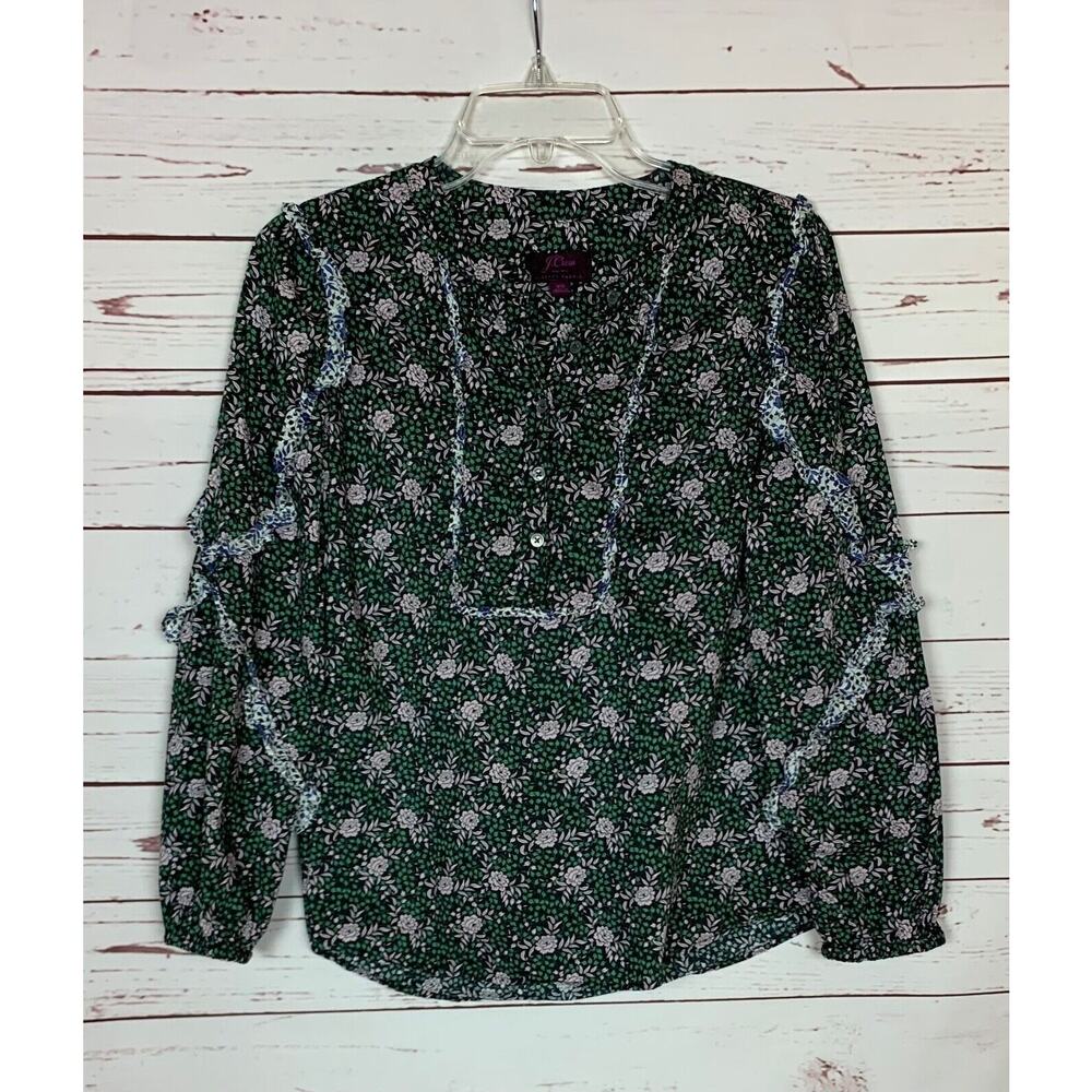J.CREW Women's XS Extra Small Green Floral Liberty Art Fabric Cute Top Blouse